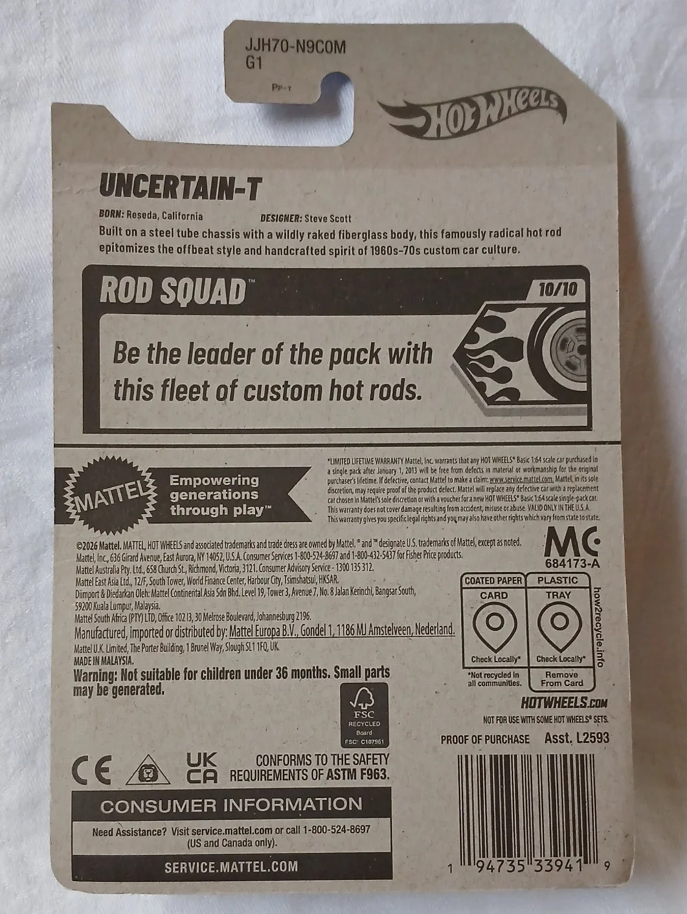 Mattel Hot Wheels Uncertain-T Rod Squad Toy Car New